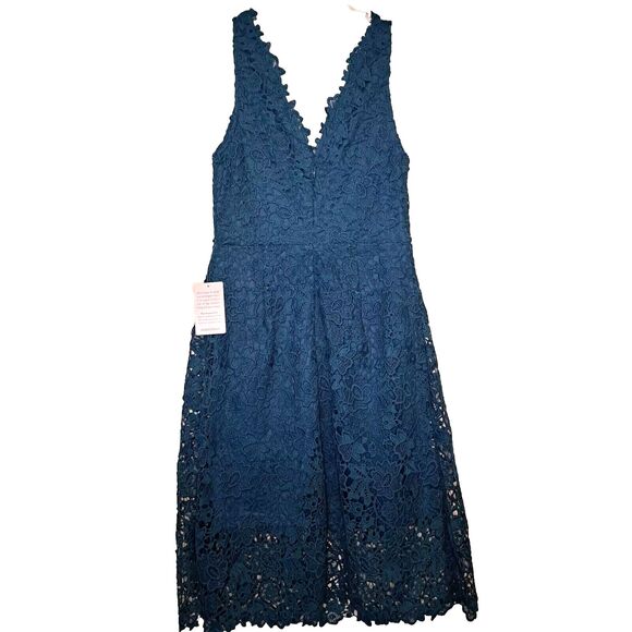 ASTR the Label Teal V-Neck Lace Crochet Tank Midi Dress Party Cocktail Women's M - Picture 2 of 10